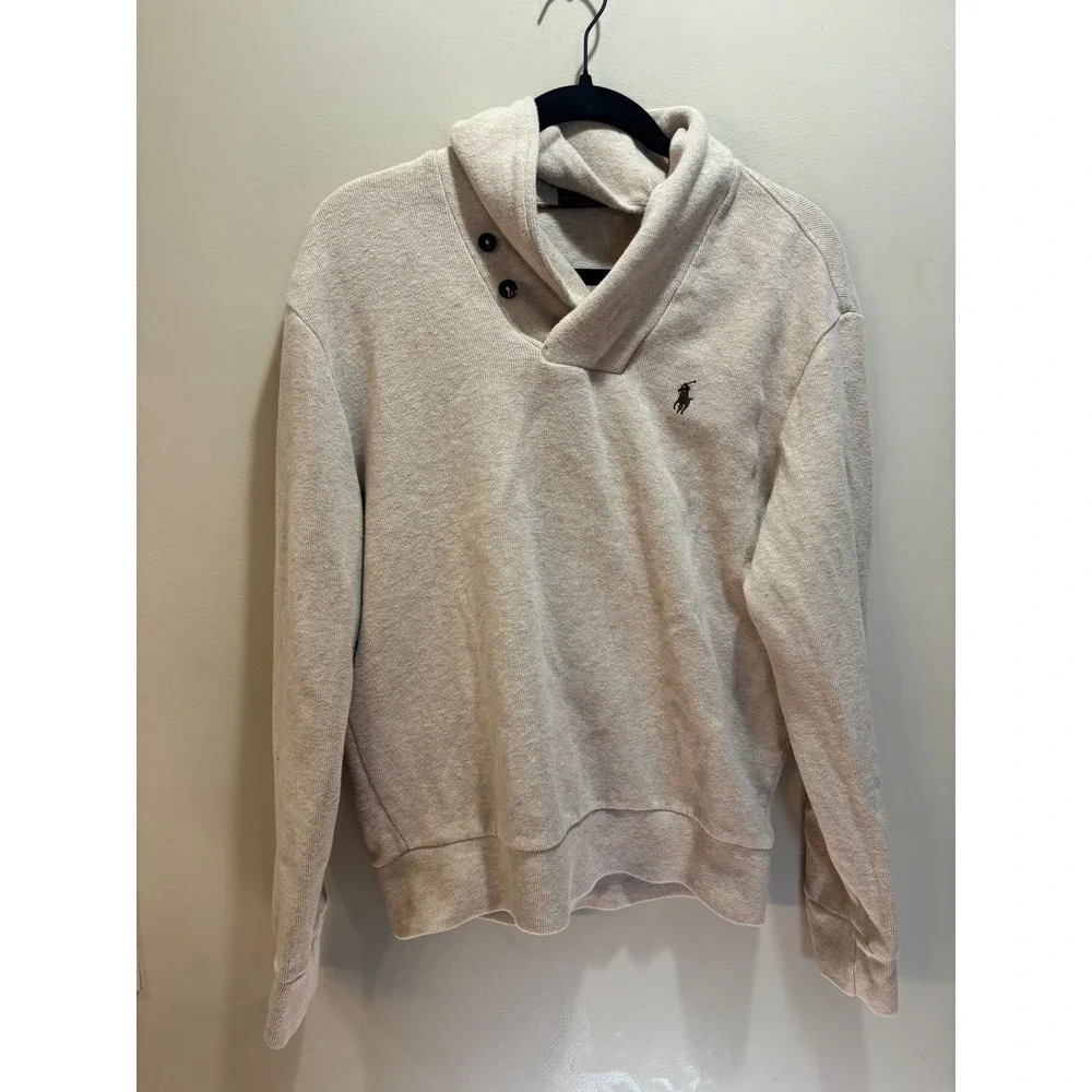 Polo Ralph Lauren Men's Light Tan Cotton Knit Mock Neck Pullover Sweater‎ M